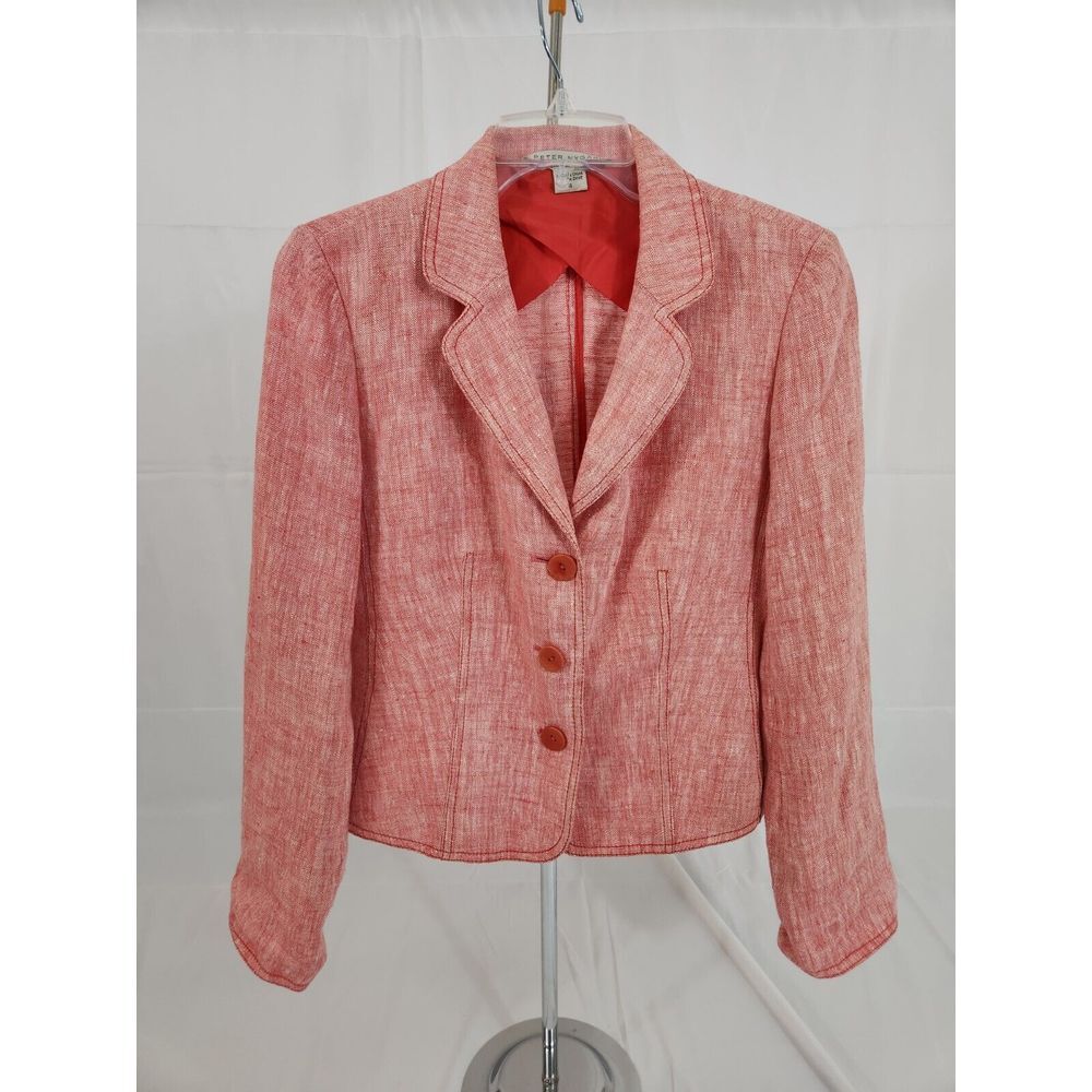Peter Nygard Red‎ White 100% Linen 3-Button Blazer Jacket Size 4 13122414